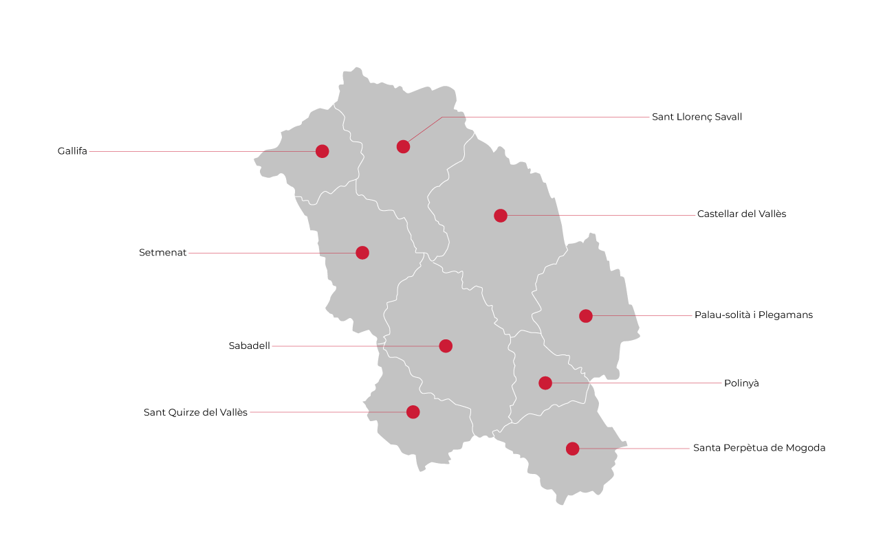 Mapa del partido judicial de Sabadell y los municipios que lo integran